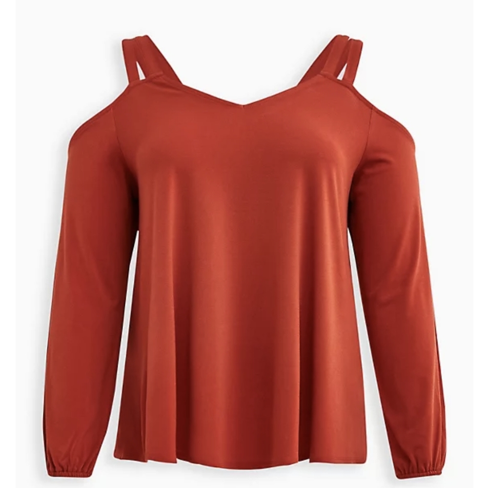 TORRID KNIT CREPE V-NECK COLD CUTOUT COLD SHOULDER TOP